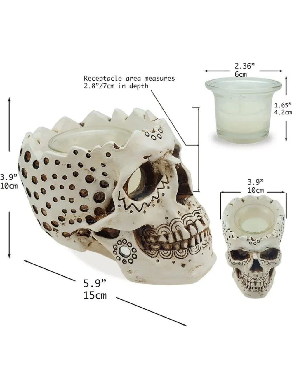 Gothic Skull Candle Holder & Planter - 5.9” Decorative Gift for Home Decor
